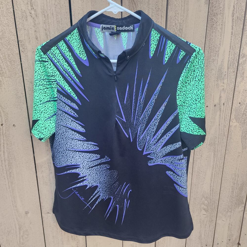 Jamie Sadock 1/4 Zip Polo Women S Abstract Purple Green Black Studded  52111